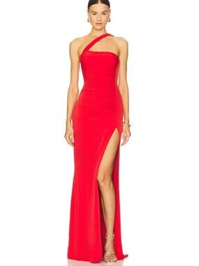 Nookie Red One-Shoulder Gown with Thigh Slit